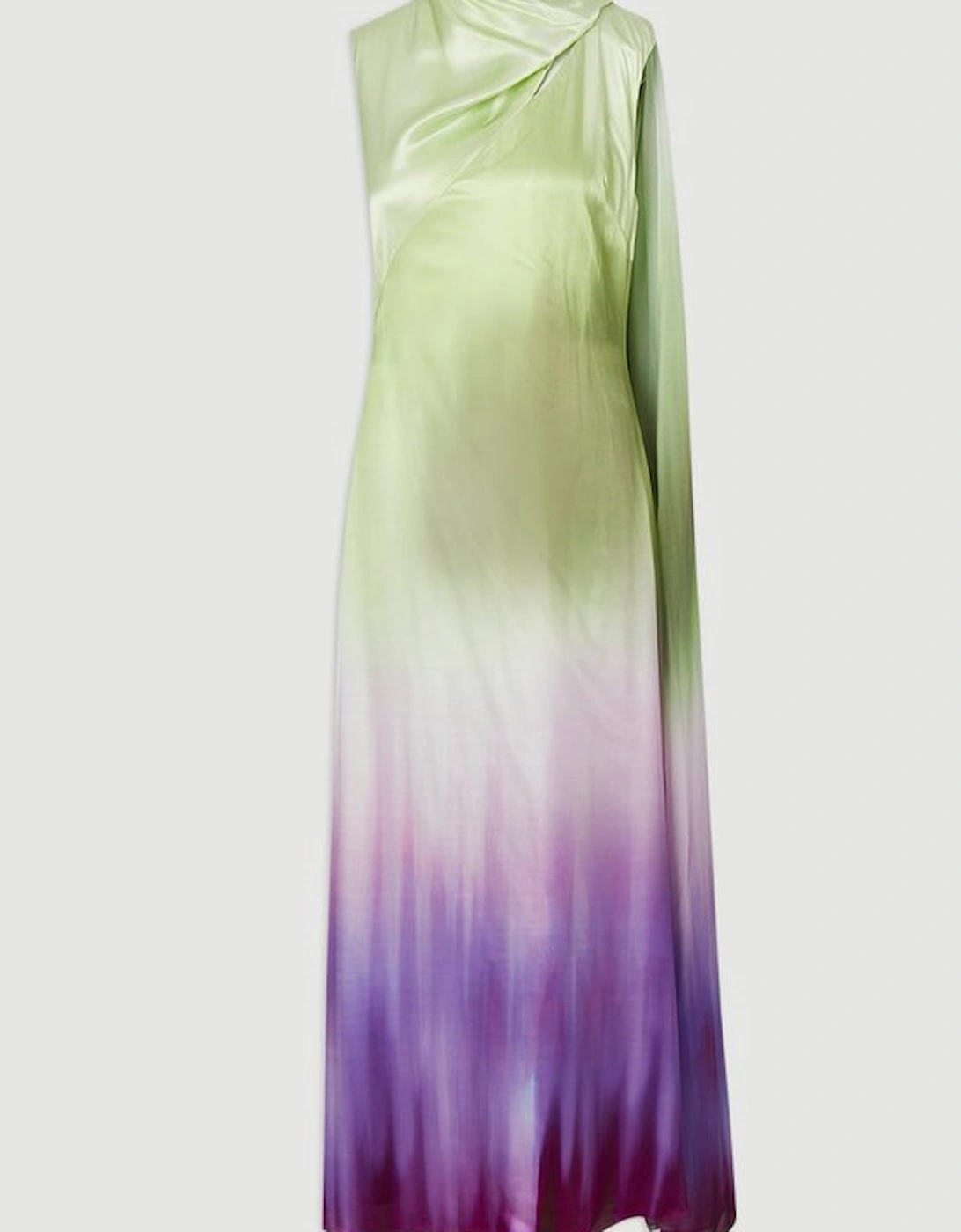 Ombre Satin Drape Georgette Cape Detail Midi Dress