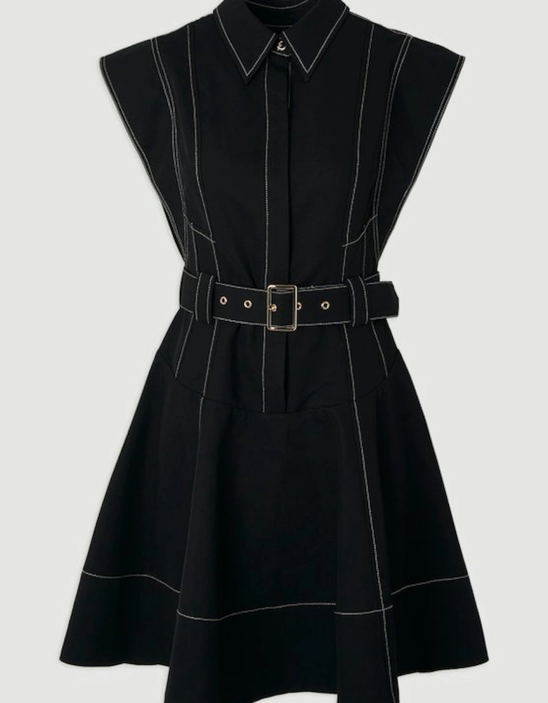Twill Contrast Hardware High Neck Woven Mini Dress