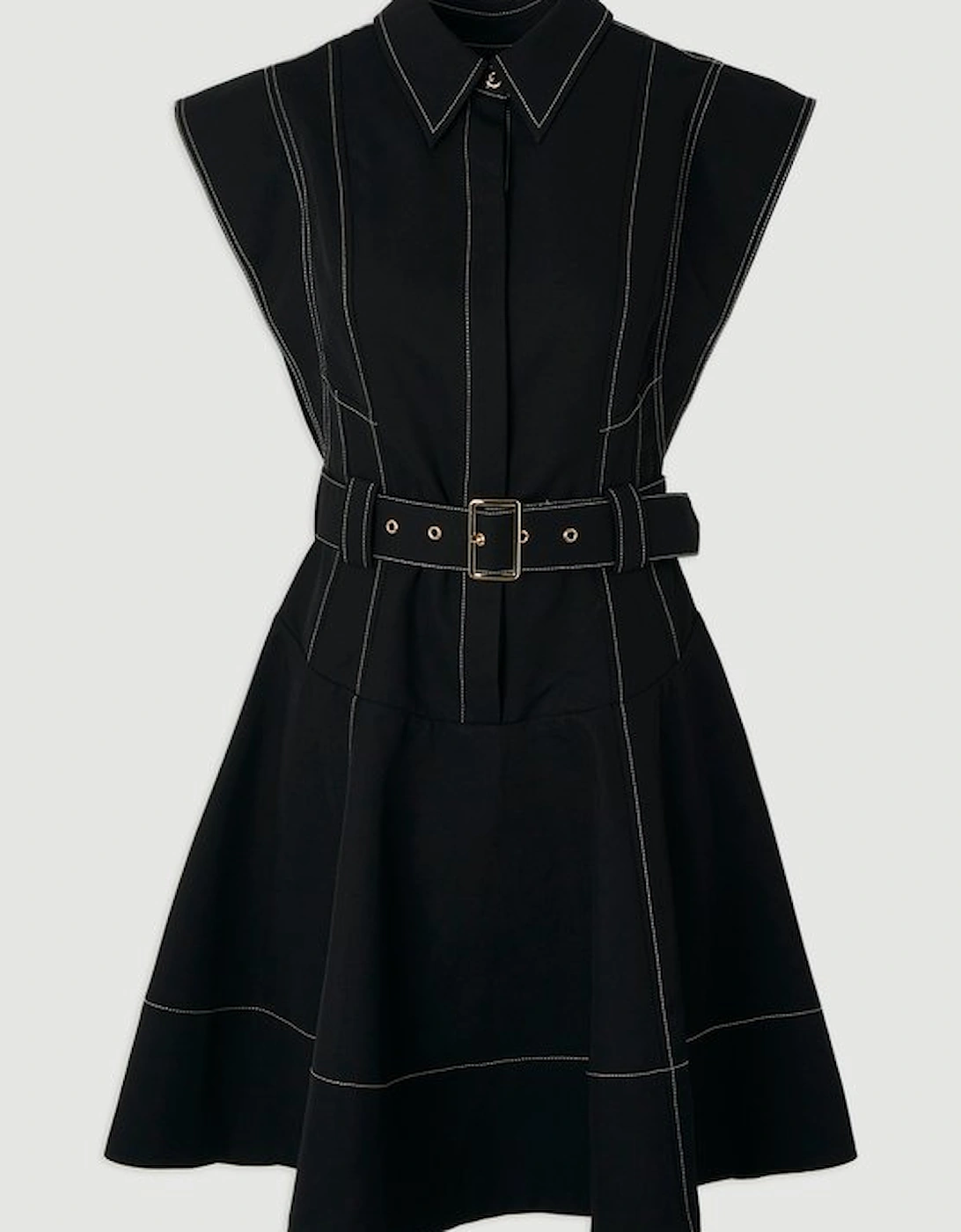 Twill Contrast Hardware High Neck Woven Mini Dress