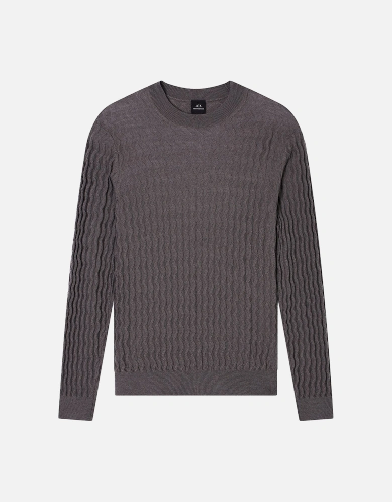 Exchange Crew Neck Wavy Ribbed Sweater - Grey XM001560