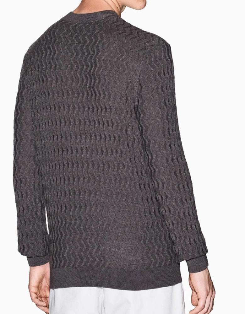 Exchange Crew Neck Wavy Ribbed Sweater - Grey XM001560