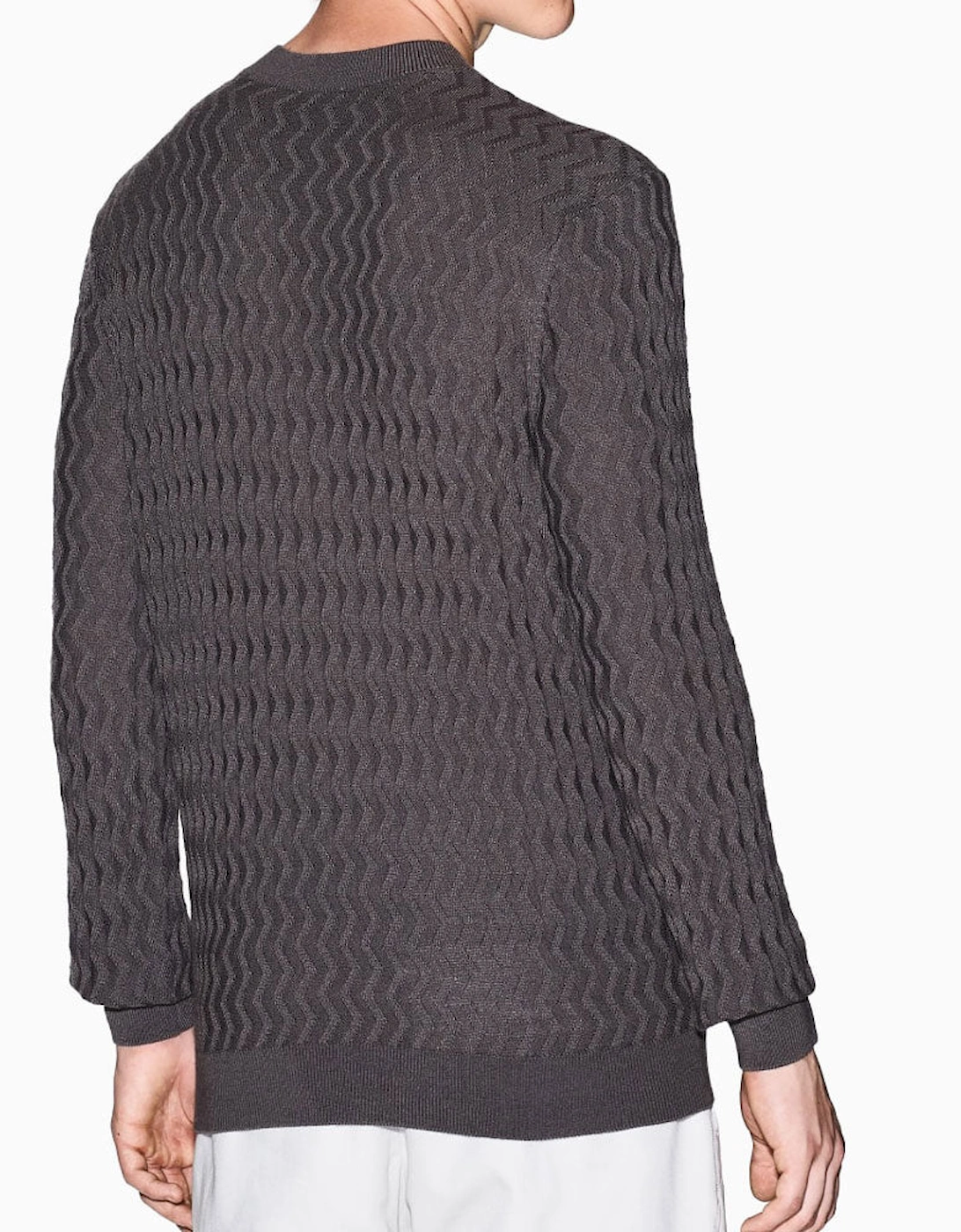 Exchange Crew Neck Wavy Ribbed Sweater - Grey XM001560