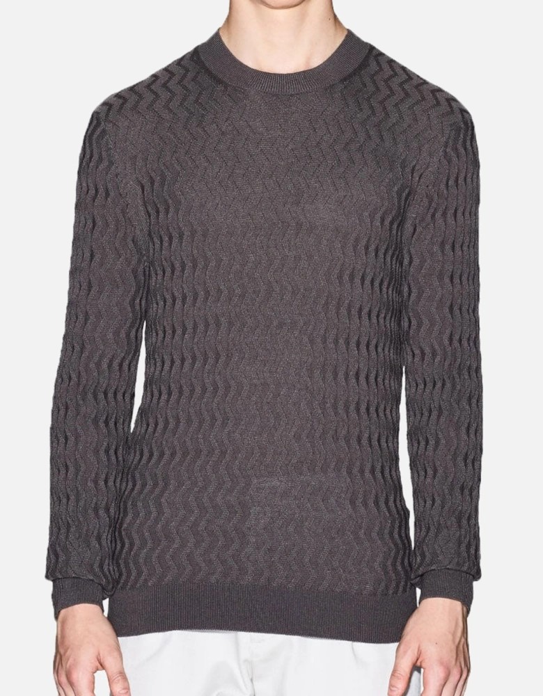 Exchange Crew Neck Wavy Ribbed Sweater - Grey XM001560