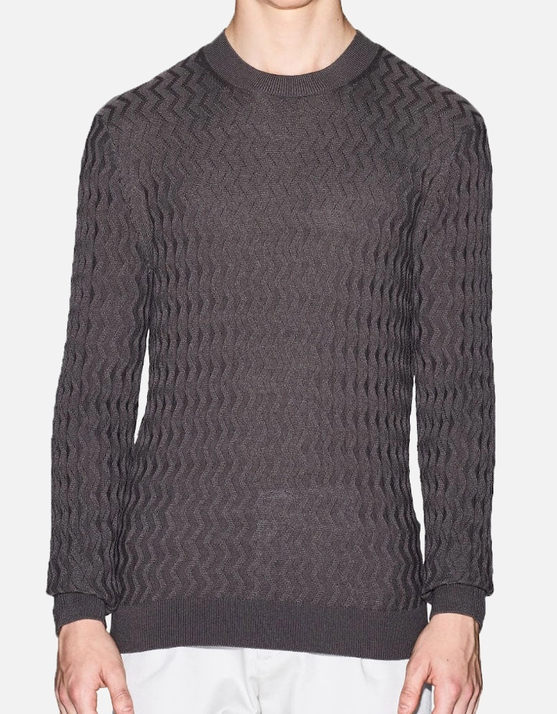 Exchange Crew Neck Wavy Ribbed Sweater - Grey XM001560