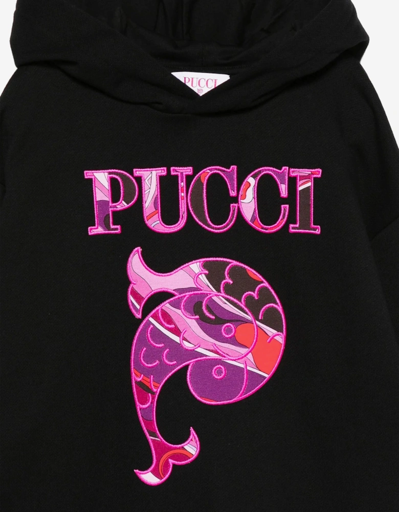 Girls Fish Logo Hoodie in Black