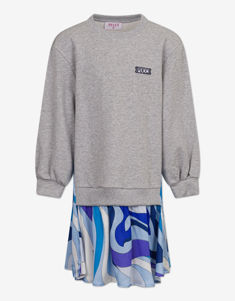 Girls Logo Sweater Dres in Grey