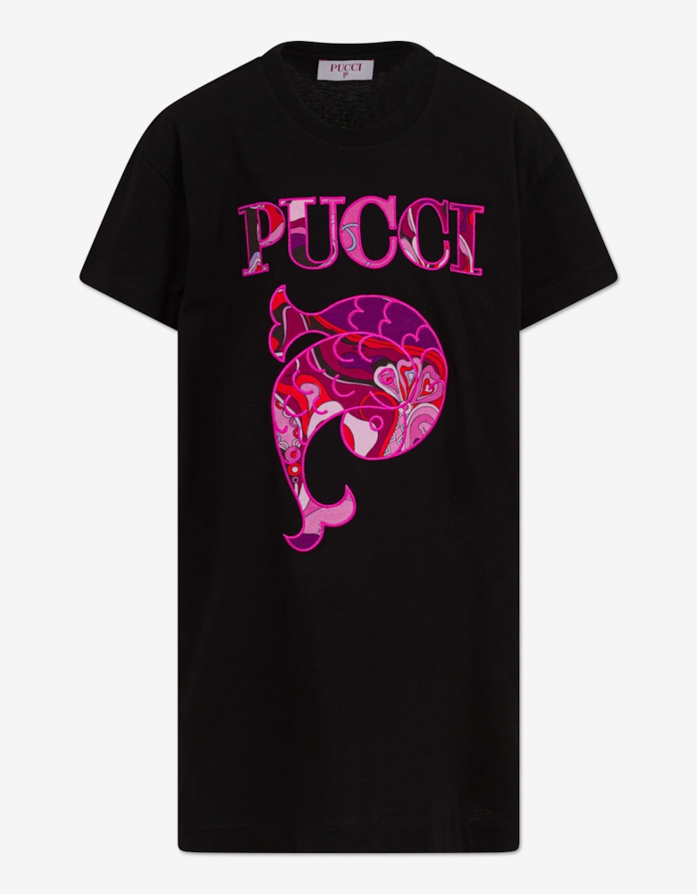 Girls Fish Logo Jersey Dress in Black
