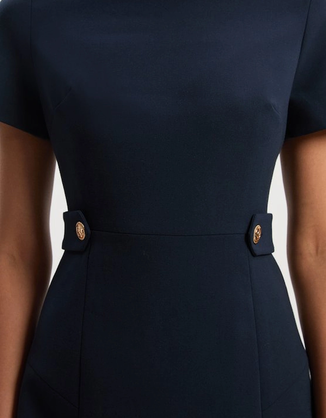 Compact Stretch Essential Waist Tab Detail Tailored Mini Dress