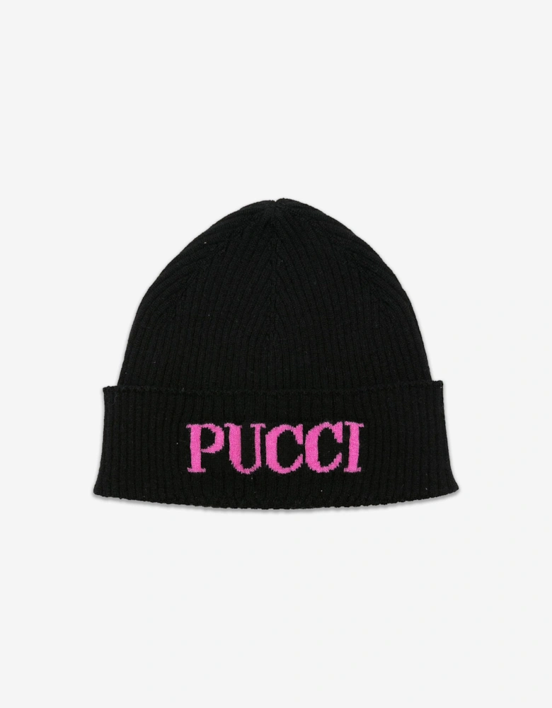 Girls Wool and Cashmere Beanie Hat in Black