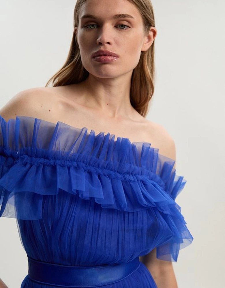 Tulle Layered Off the Shoulder Maxi Dress