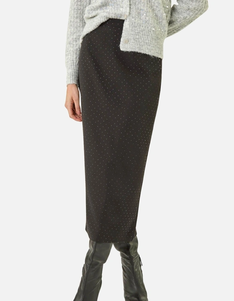 Diamante Stretch Pencil Midi Skirt