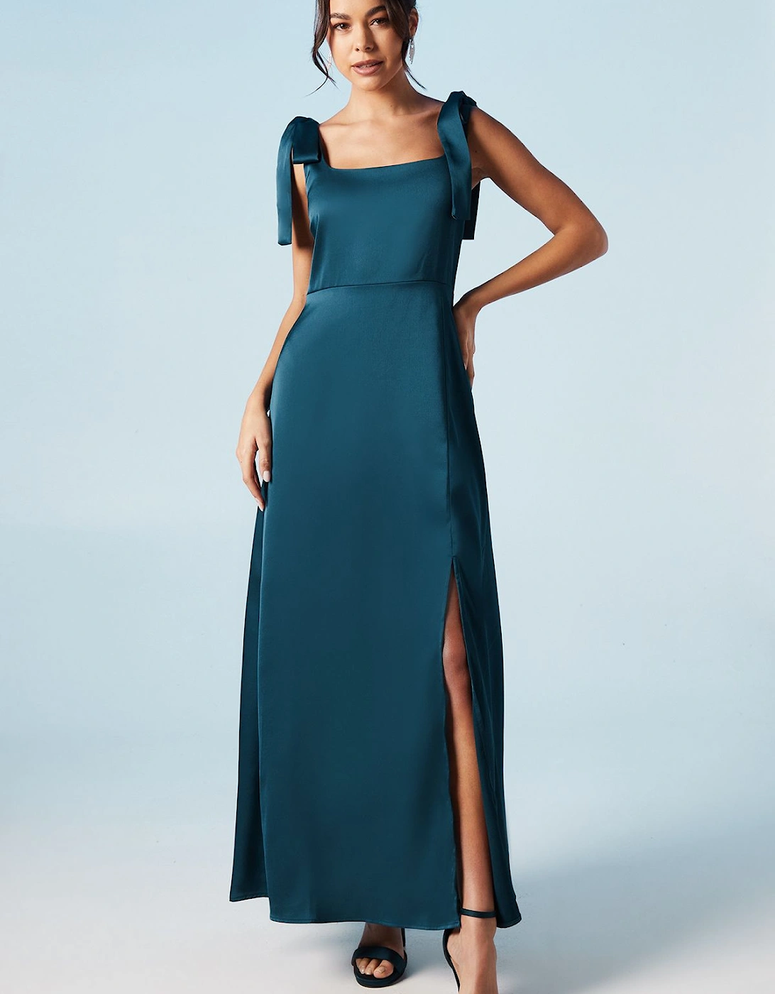 Satin Tie Shoulder Midi Bridesmaid Dress, 2 of 1