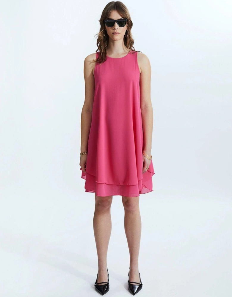 Sleeveless Wave Hem Dress Fuchsia
