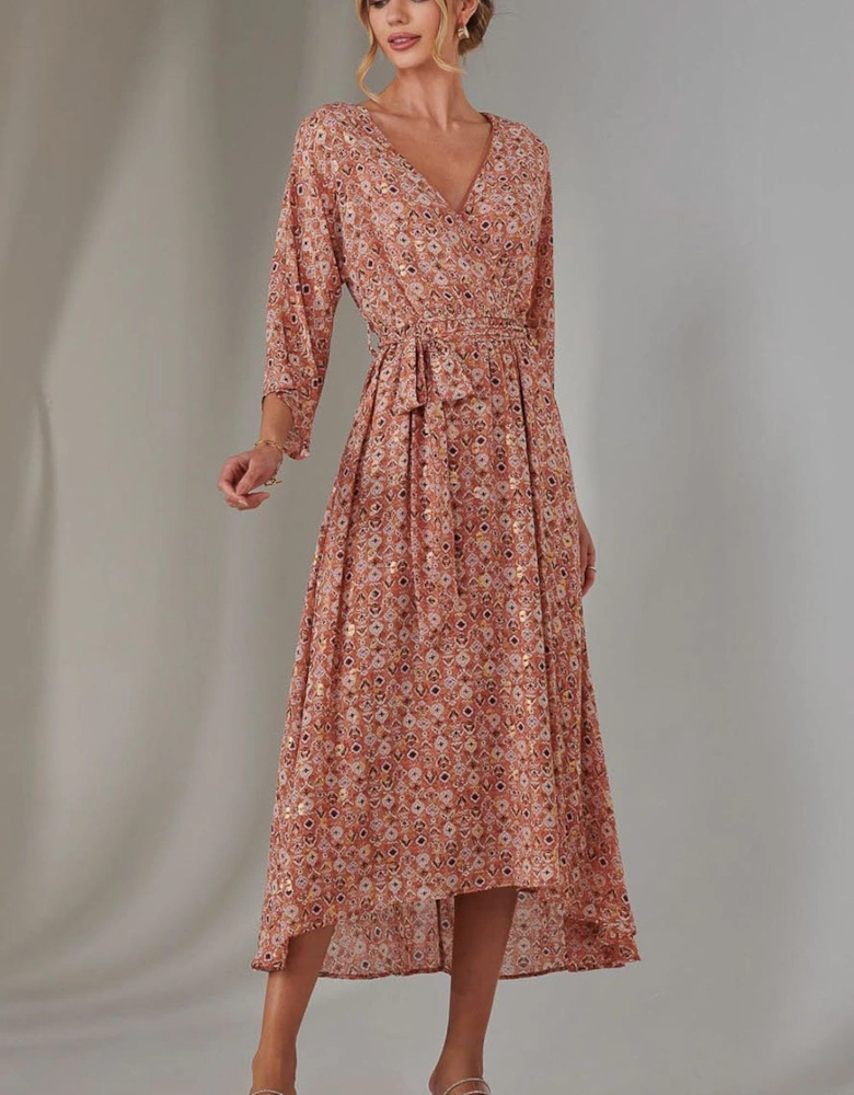 Gold Spot Printed Chiffon Maxi Dress