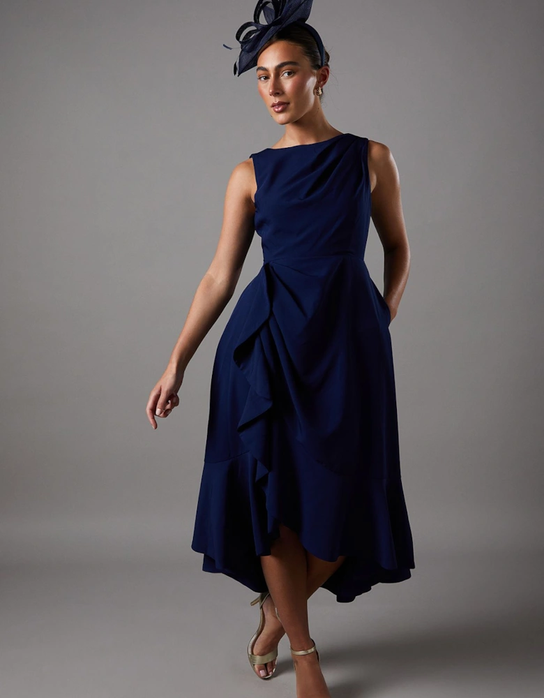 Crepe Ruffle Dress With Low Back