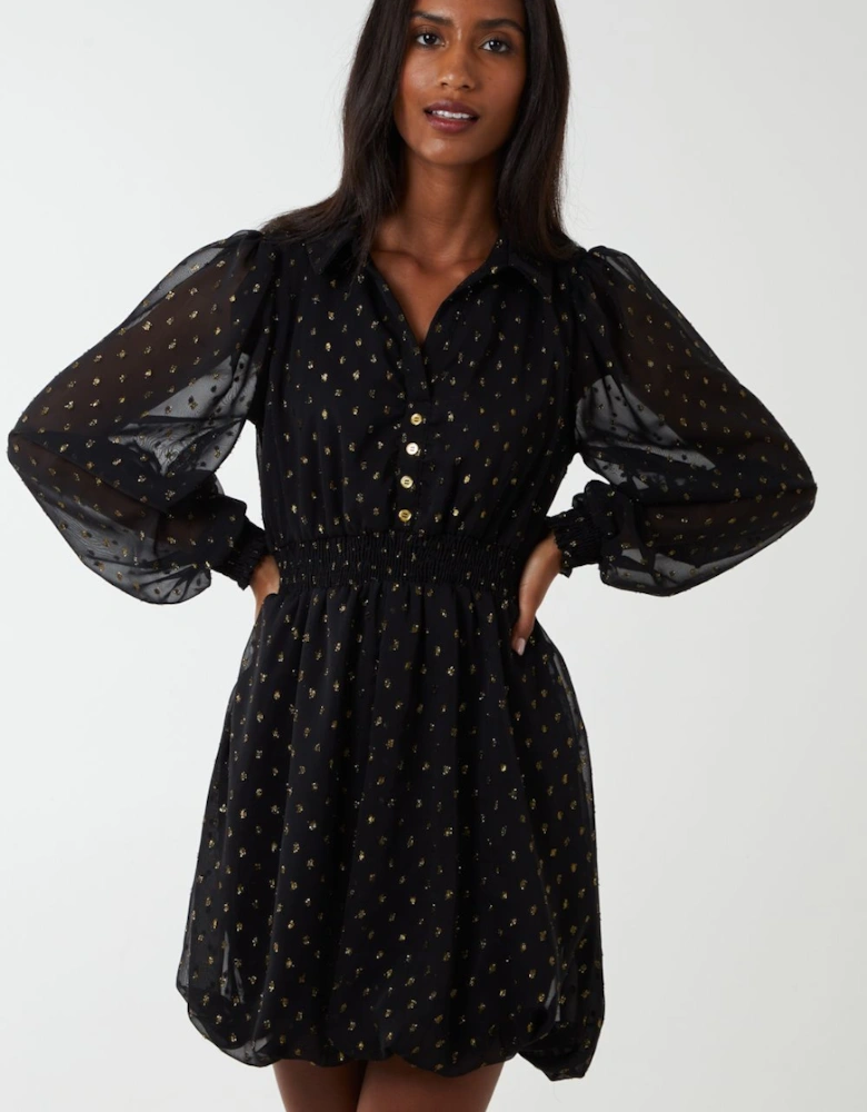 Shirred Waist & Puff Hem Shirt Dress