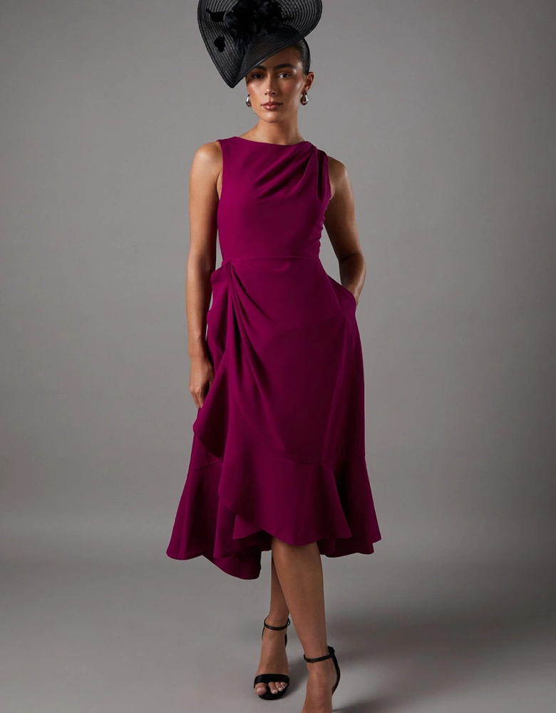Crepe Ruffle Dress With Low Back