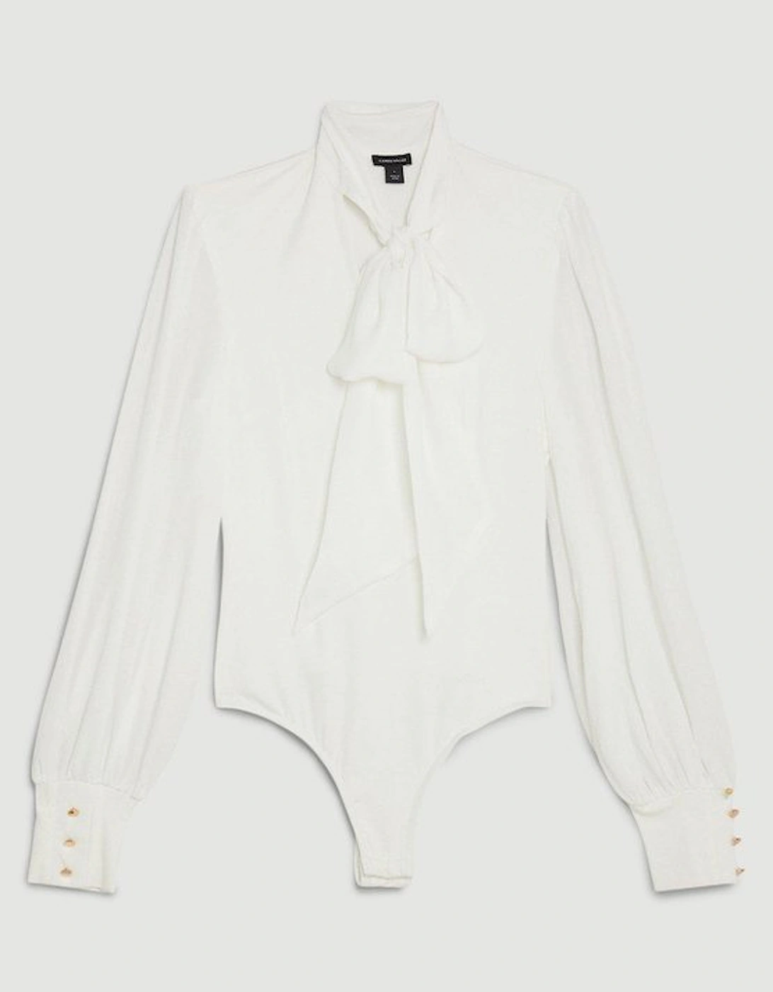 Jersey Ponte And Georgette Mix Tie Neck Long Sleeve Bodysuit