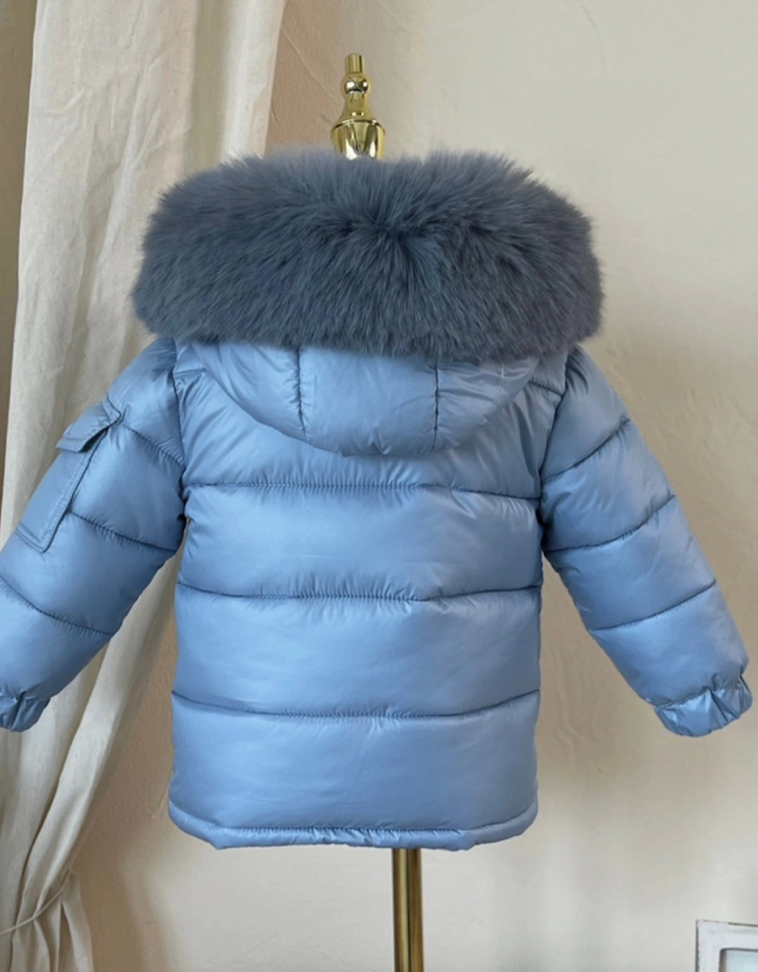Boys Airy Blue Faux Fur Puffer Coat