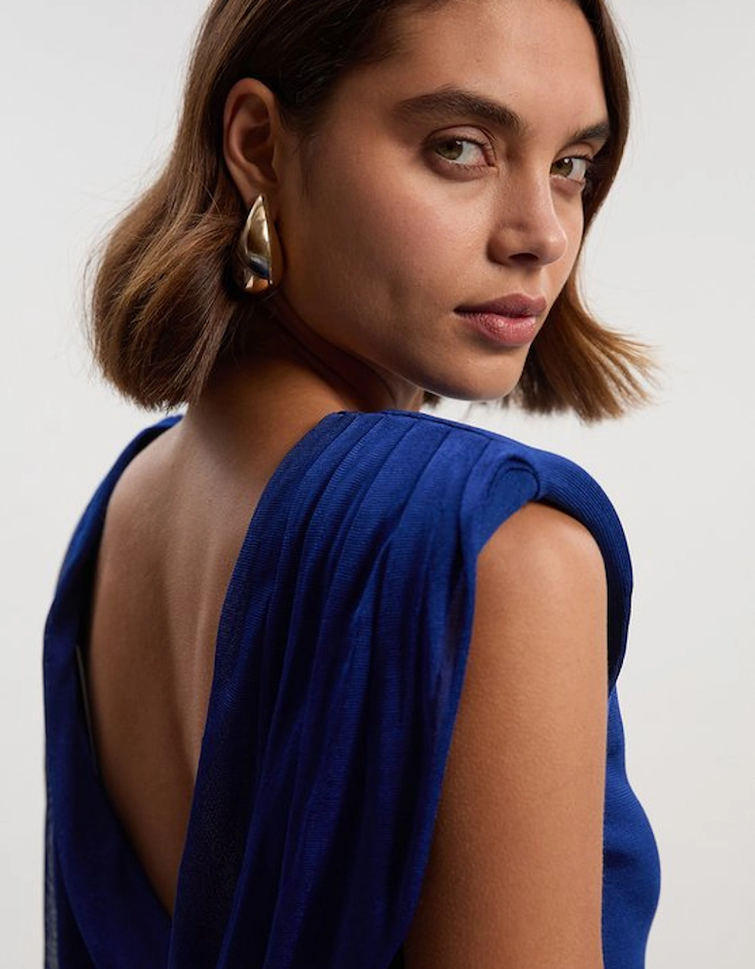 Viscose Blend Slinky Drape Plunge Back Knit Top