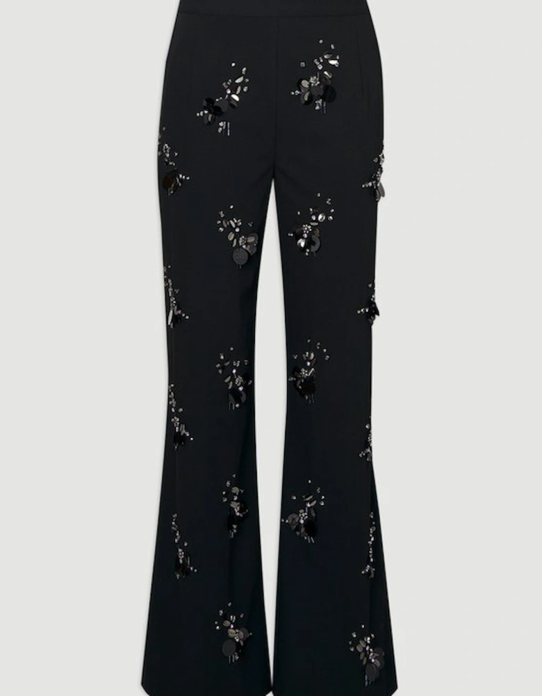 Cluster Sequin & Crystal Embellished Tailored Wide Leg Trouser