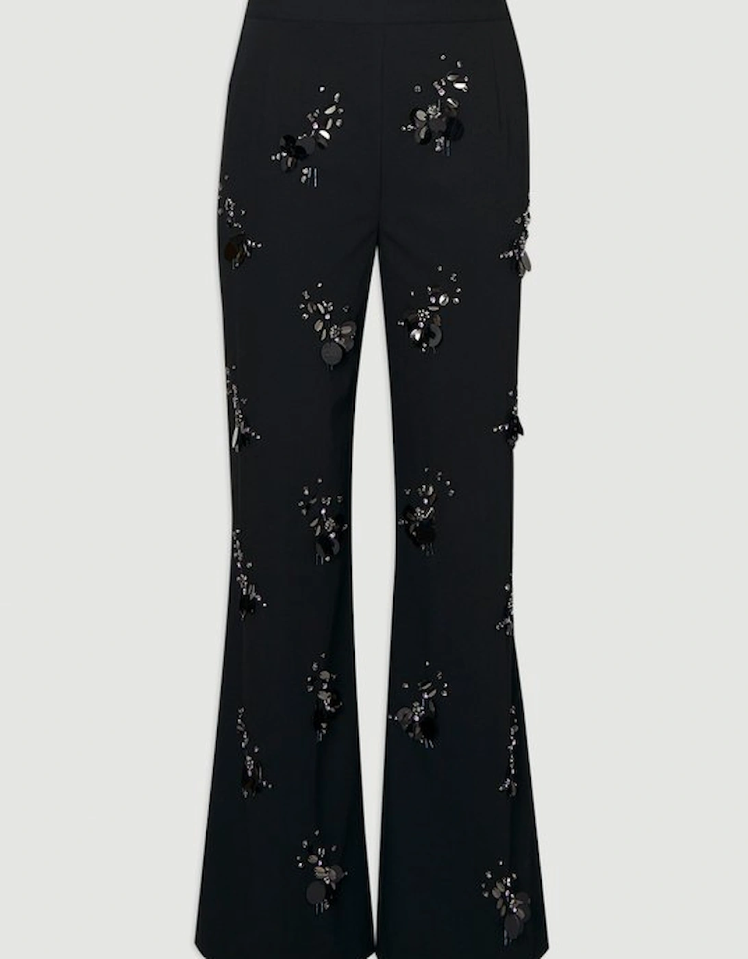Cluster Sequin & Crystal Embellished Tailored Wide Leg Trouser