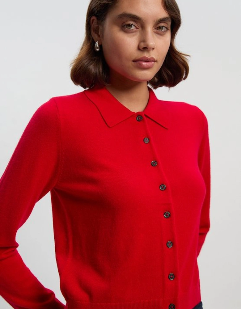 Cashmere Wool Blend Knit Collar Cardigan