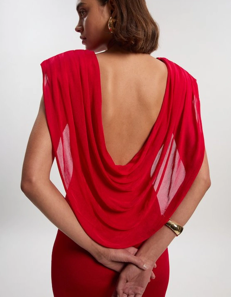 Petite Viscose Blend Slinky Drape Plunge Back Knit Maxi Dress