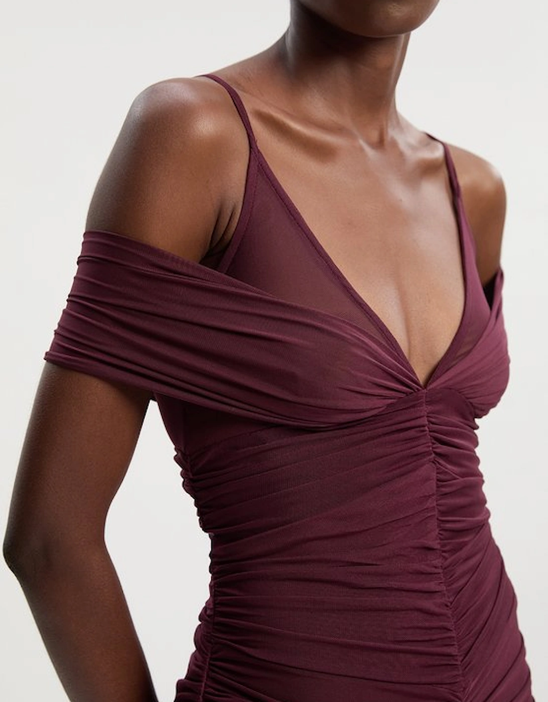 Mesh Plunge Strappy Detail Maxi Dress