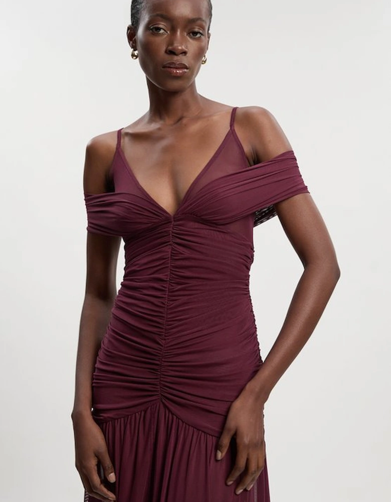 Mesh Plunge Strappy Detail Maxi Dress