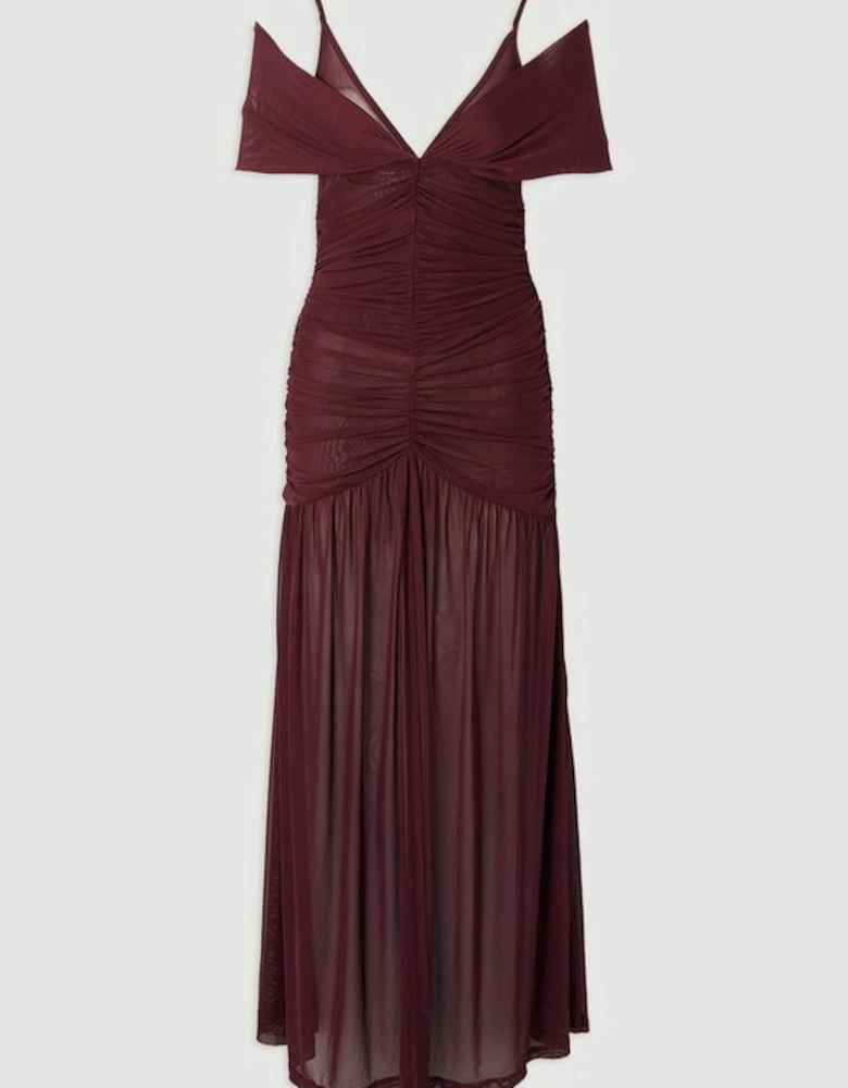 Mesh Plunge Strappy Detail Maxi Dress