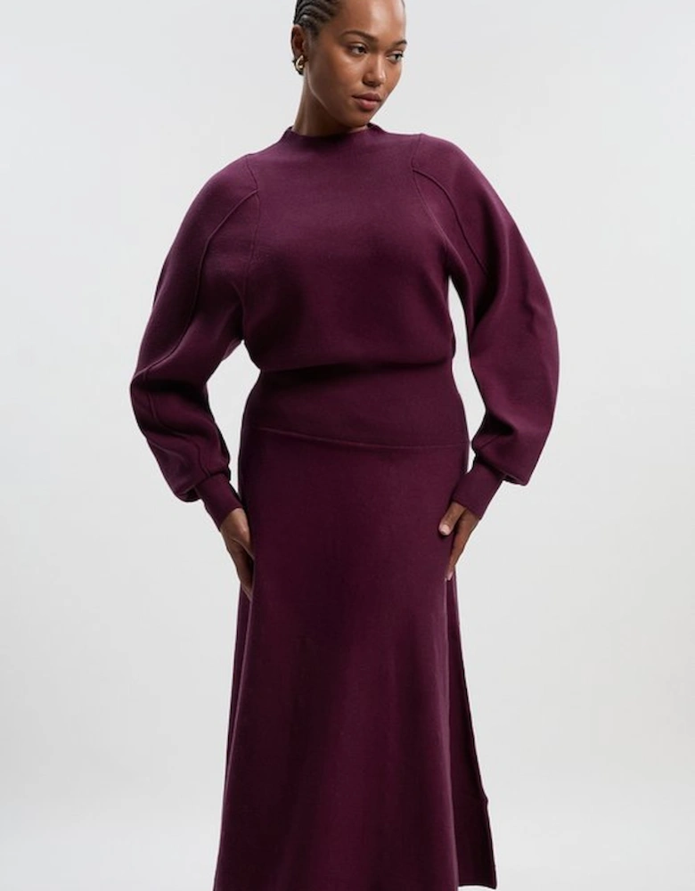 Plus Size Wool Look Rounded Sleeve Knit Midi Dress