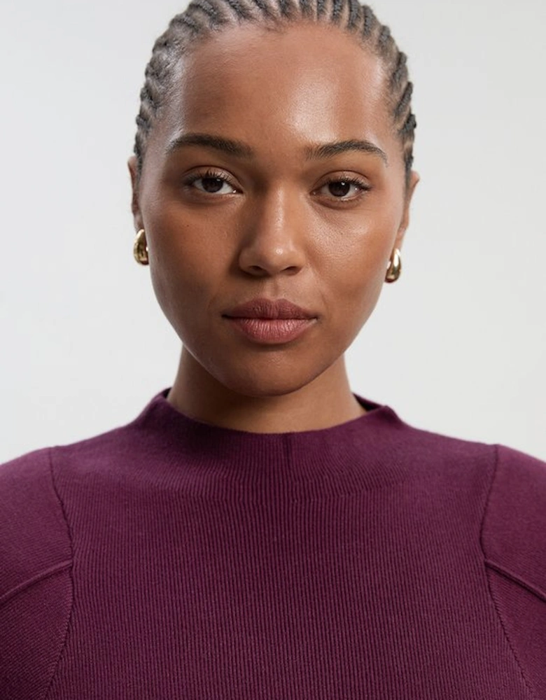 Plus Size Wool Look Rounded Sleeve Knit Midi Dress