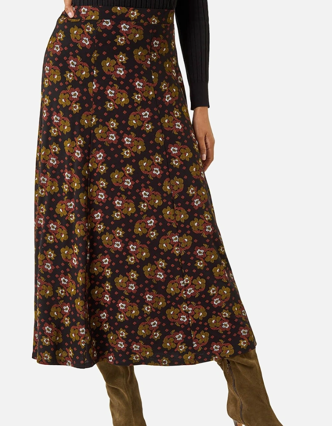 Floral Print Stretch Midi Skirt, 2 of 1