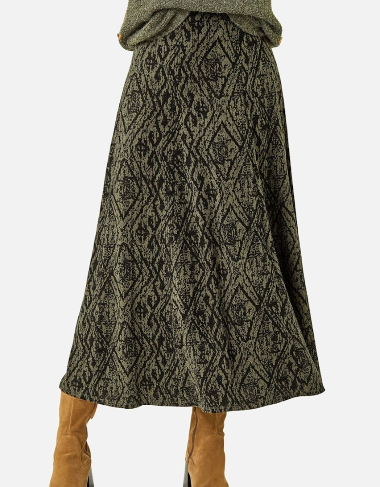 Abstract Diamond Print Midi Skirt