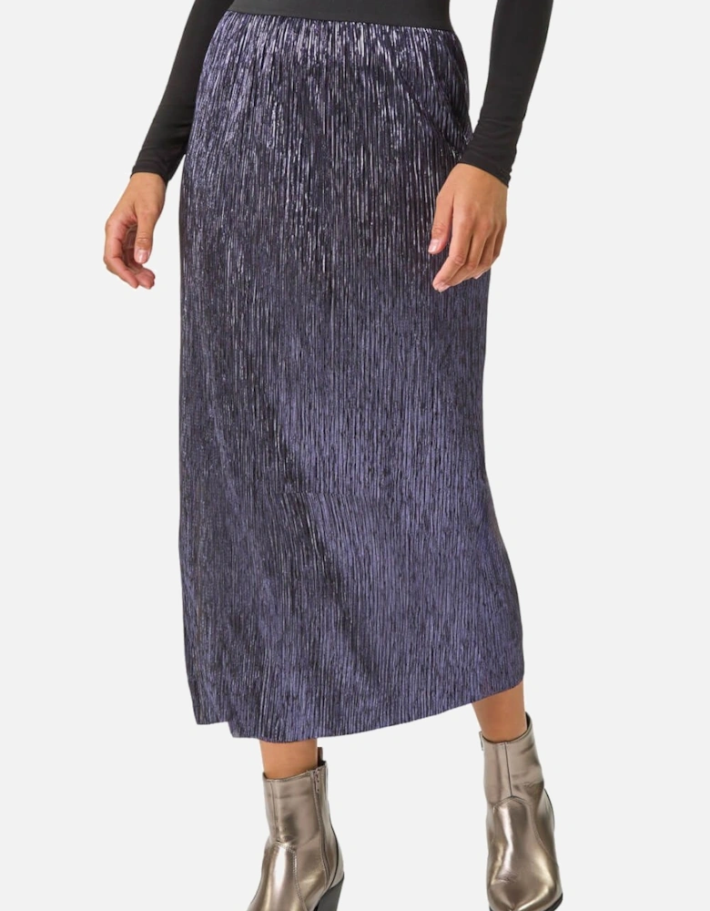 Foil Plisse Pleated Pencil Skirt