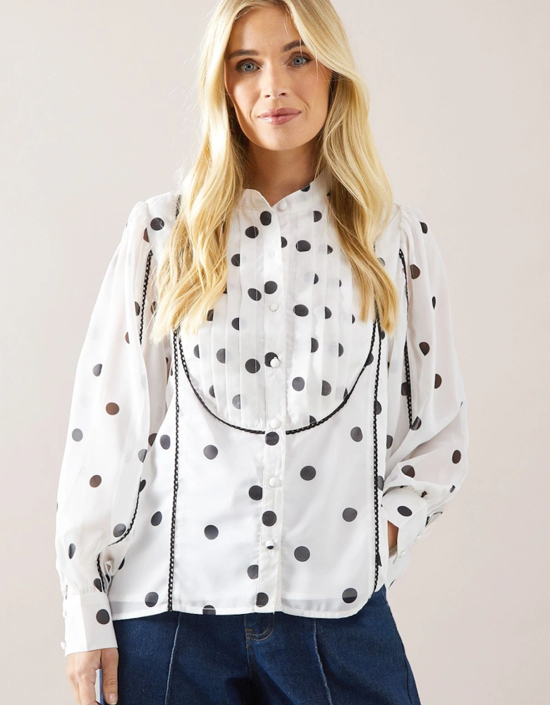 Petite Spot Print Button Front Blouse
