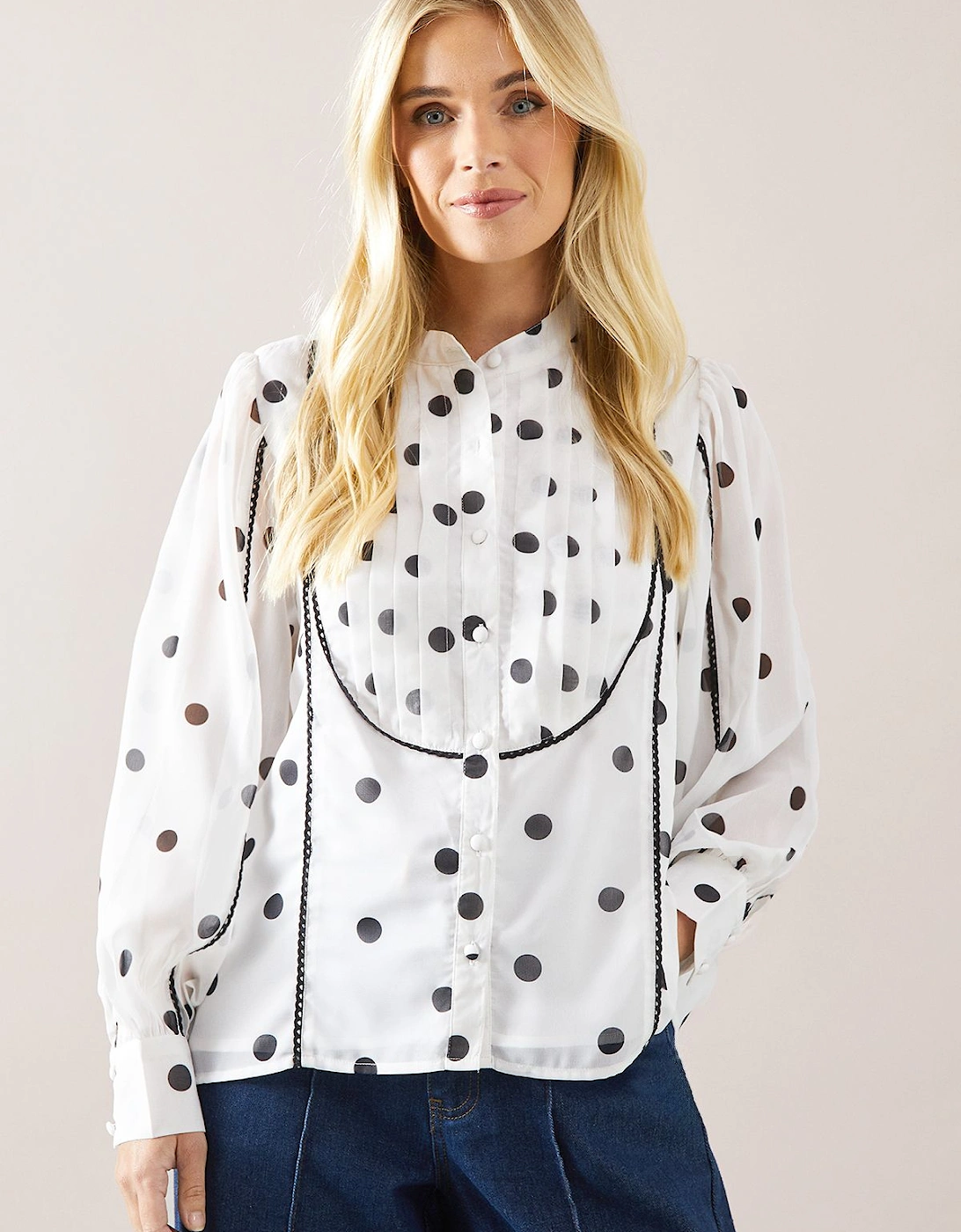 Petite Spot Print Button Front Blouse, 2 of 1