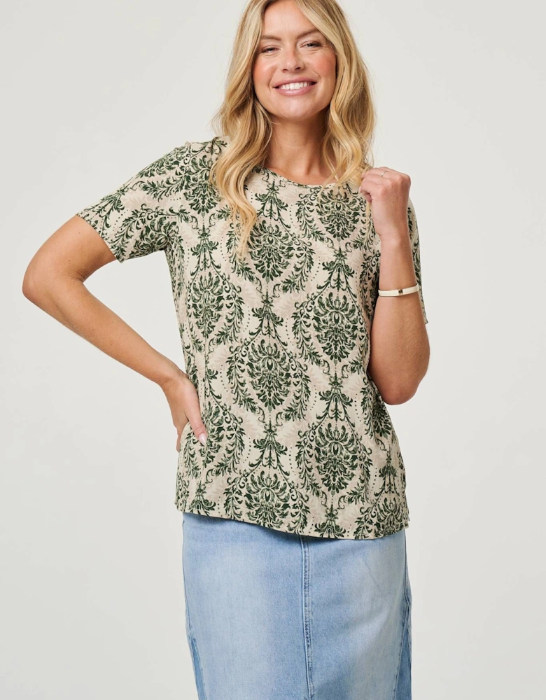 Baroque Print Short Sleeve Relaxed Top