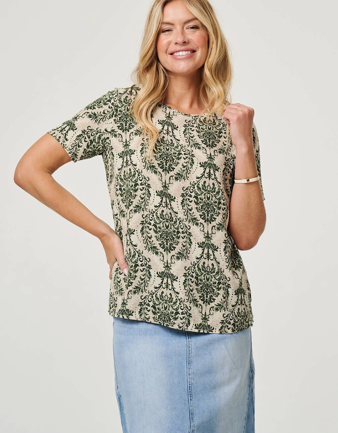 Baroque Print Short Sleeve Relaxed Top, 2 of 1