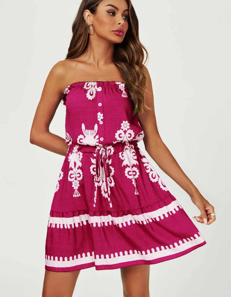 Printed Broderie Strapless Mini Dress