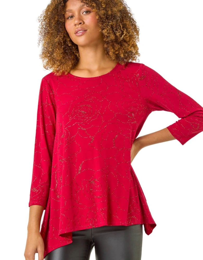 Glitter Rose Asymmetric Hem Top