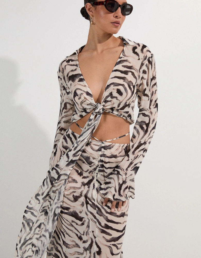 Animal Print Viscose Georgette Beach Wrap Top