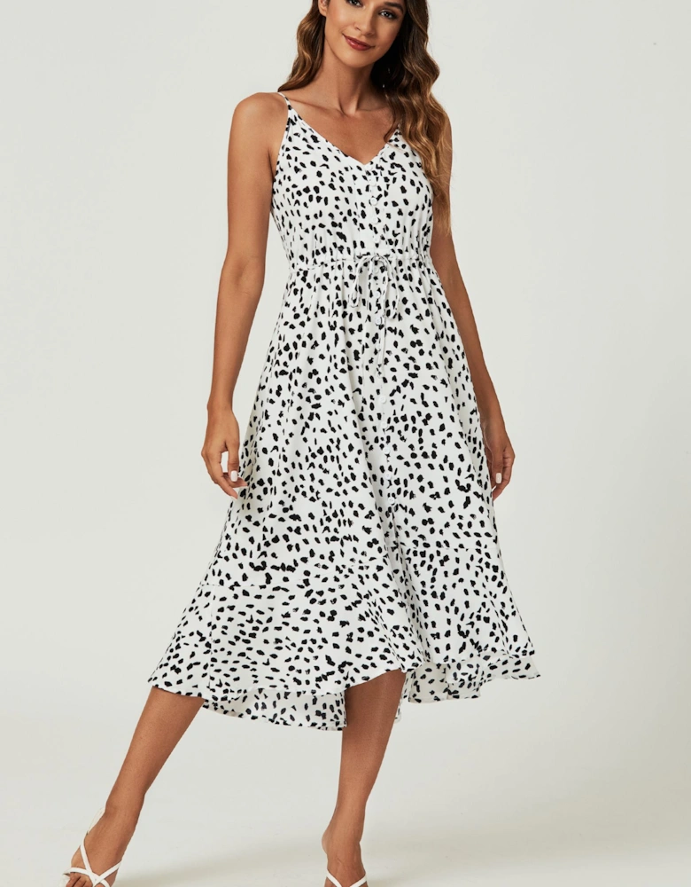Button Down High Low Strappy Dress In White
