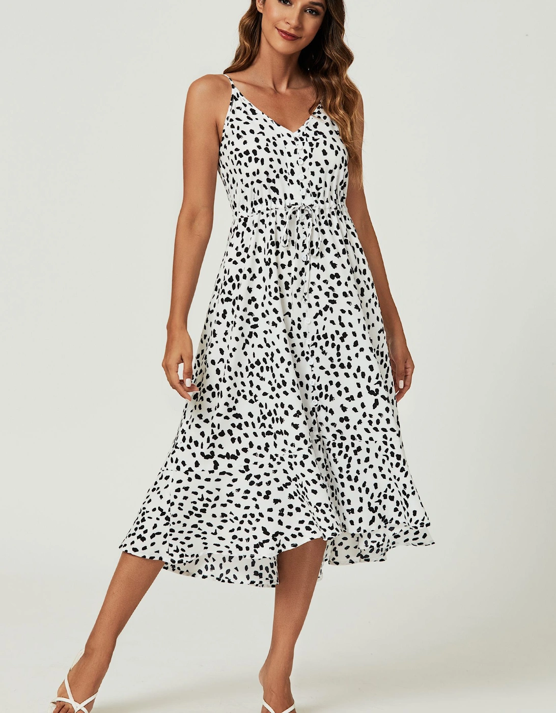 Button Down High Low Strappy Dress In White, 2 of 1