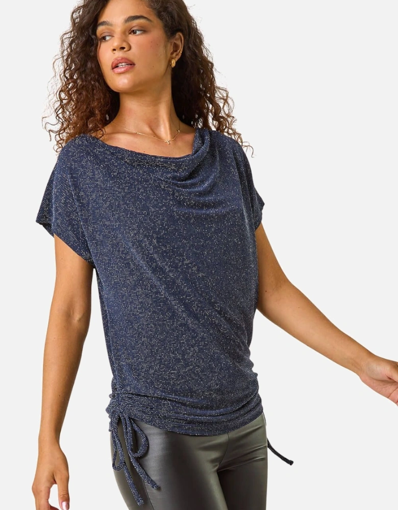 Glitter Cowl Neck Stretch Top