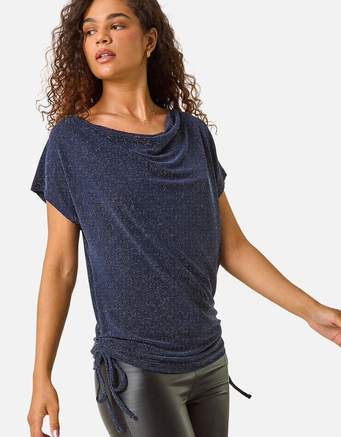 Glitter Cowl Neck Stretch Top, 2 of 1