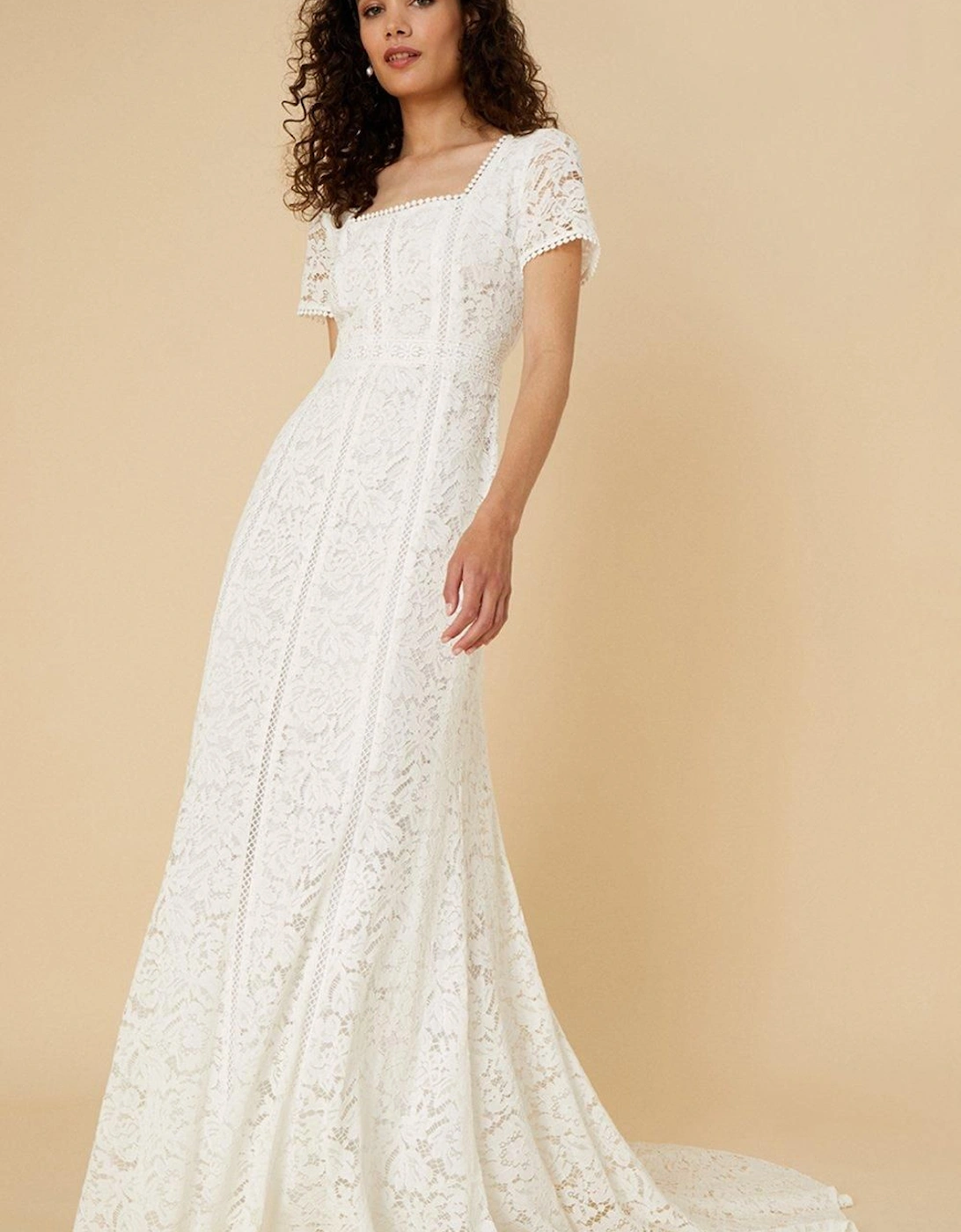 Kim Square Neck Lace Bridal Dress Ivory, 2 of 1