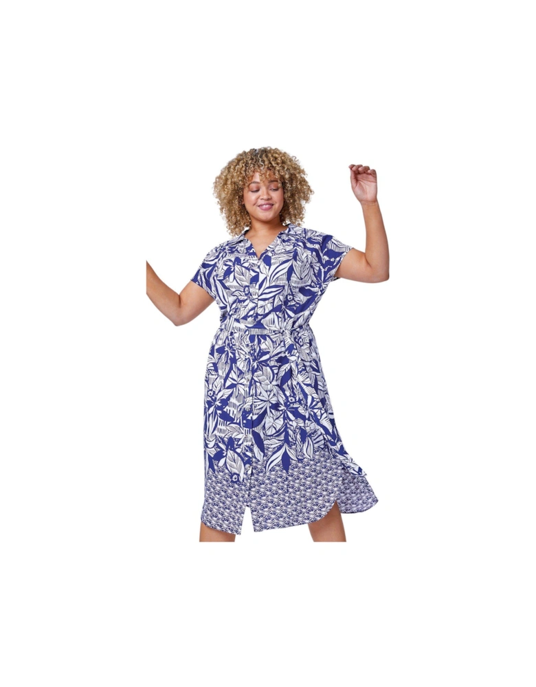Curve Border Print Shirt Dress