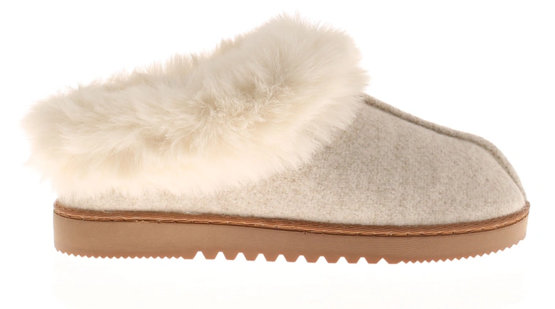 Womens Mule Slippers Soft Fleece Faux Fur Fudge beige UK Size